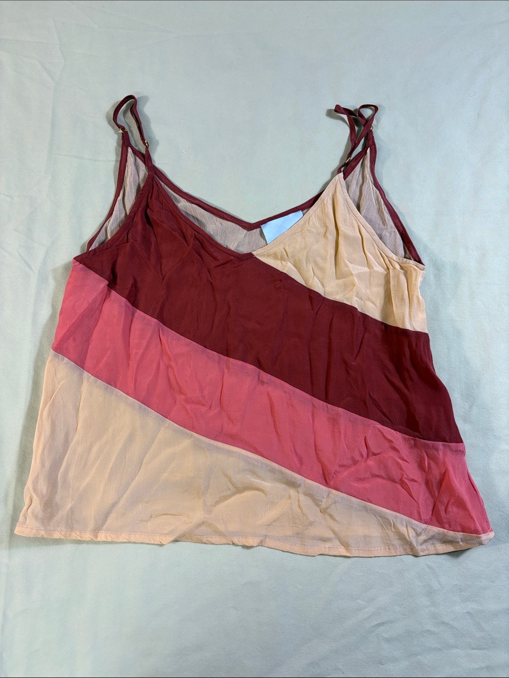 Boho Colorblock V-Neck Camisole Tank Top | Pink Burgundy Cream - Small NWT